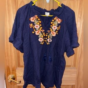 Keep in touch blue floral t shirt